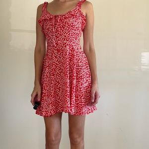 Red and white floral mini dress